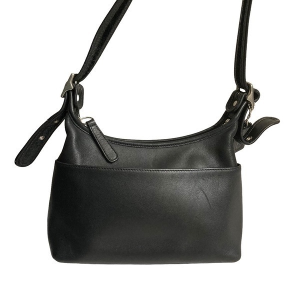 Coach vintage black leather reissue small legacy zip top bag nickel hardware